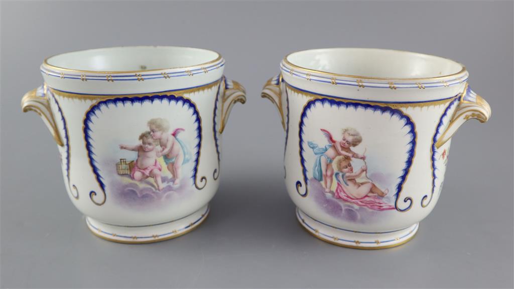 A pair of Sevres half bottle wine coolers, 12cm high